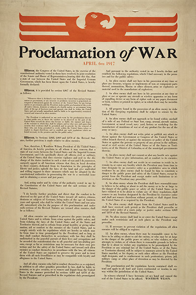 Proclamation of War by President Wilson