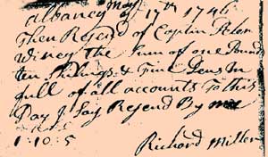 Miller's signature in Captain Winne's receipt book