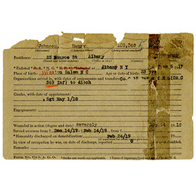 WWI Henry Johnson Service Card (front)