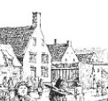 detail showing the first city hall about 1686
