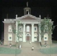 detail showing the first State Capitol from a 20th century diorama