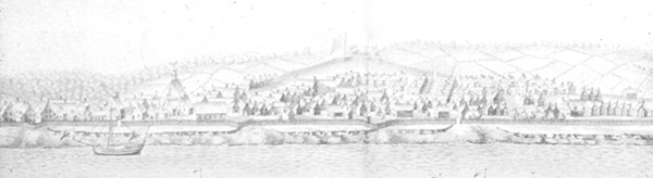 Burgiss rendeering of waterfront about 1720