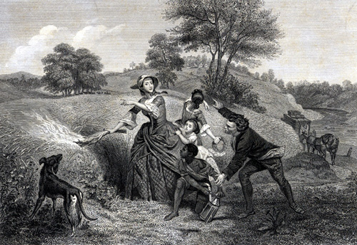 Mrs. Schuyler firing her fields in 1777