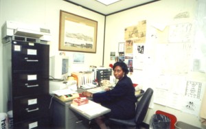 Joyce working in the old office in 2000
